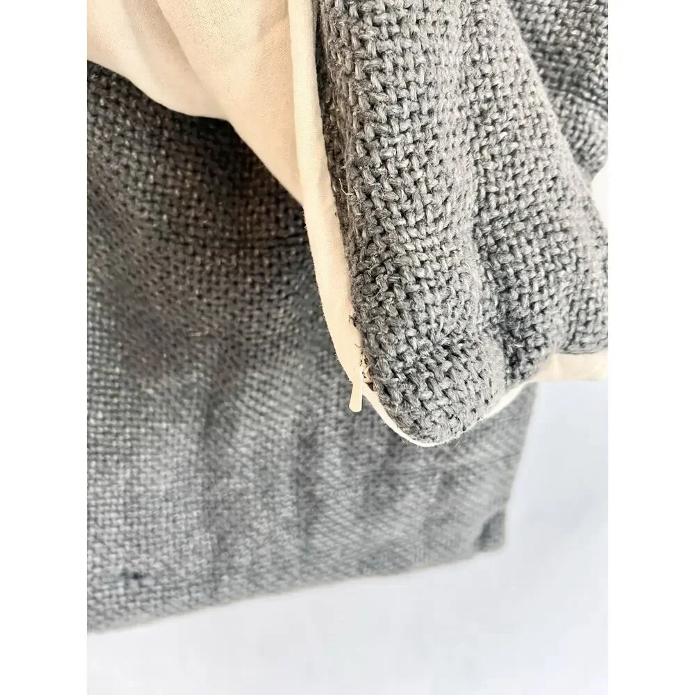 TWO Pottery Barn Faye Charcoal Textured 100% Linen Pillow Covers 20
